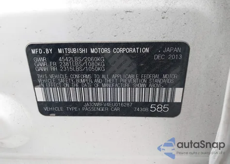 2014 Mitsubishi Lancer Evolution Gsr z USA, uszkodzony, nr VIN JA32W8FV4EU016287